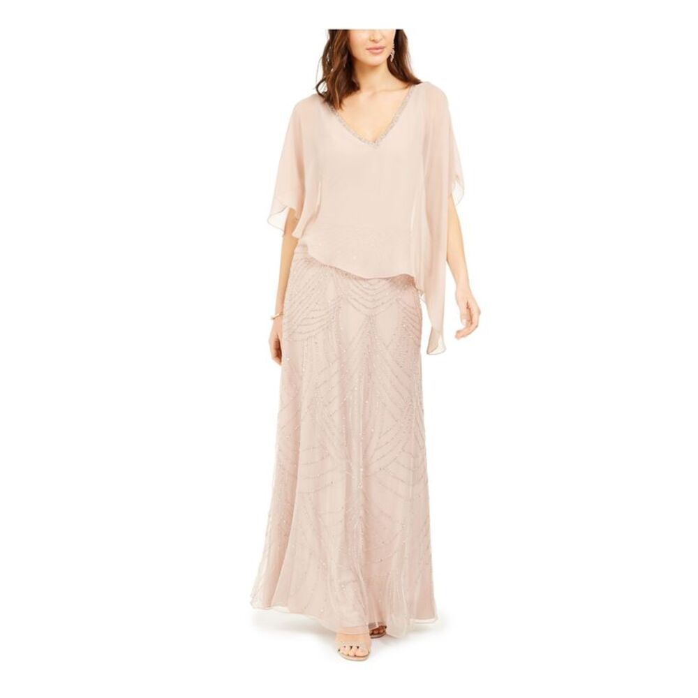 NWT JKARA Womens Dress Pink 3/4 Sleeve Attached Asymmetrical  Cape 8